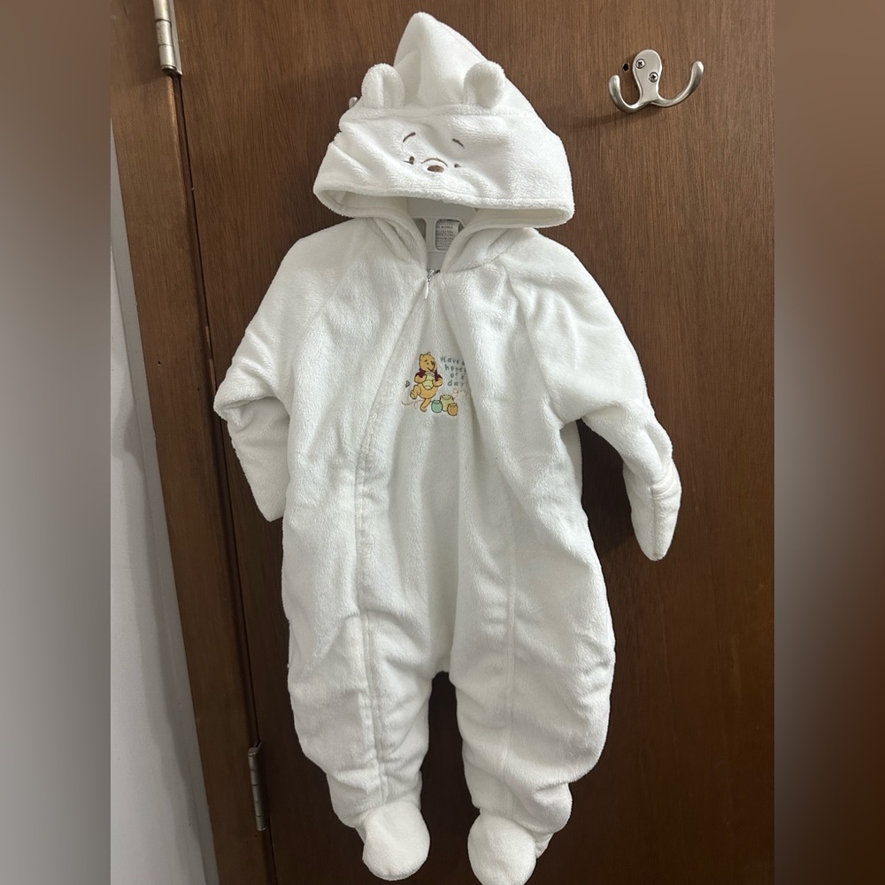 Disney Winnie the Pooh White Hooded Footie One Piece